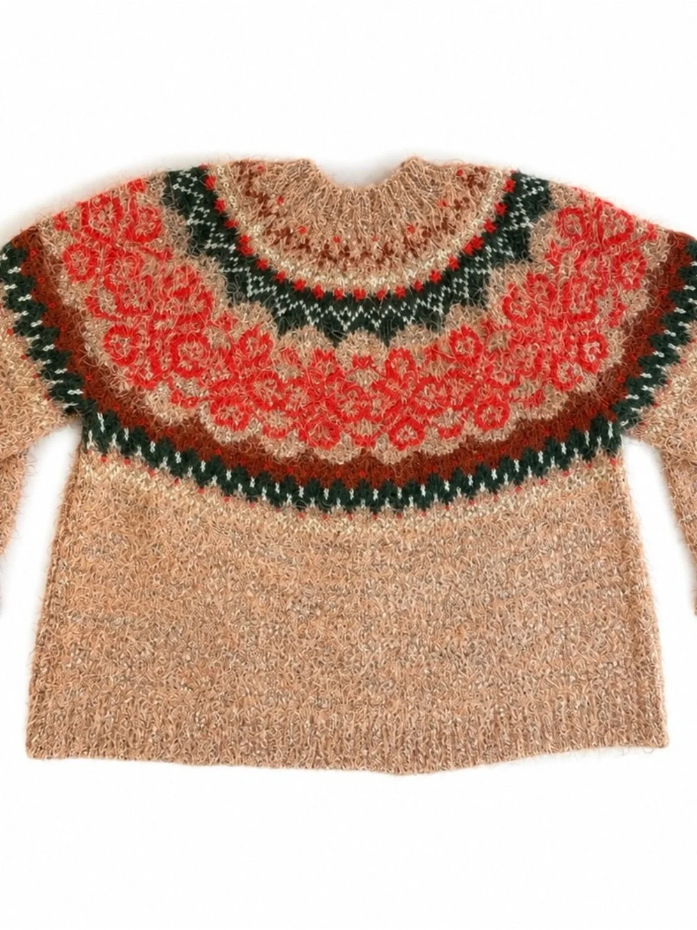 Free People Festive Frost Sweater Size S Eyelash Knit Fair Isle